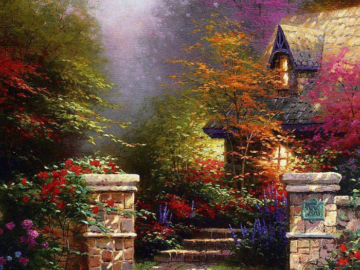 (image for) Handmade oil painting Copy paintings of famous artists Thomas Kinkade paintings, NO.40